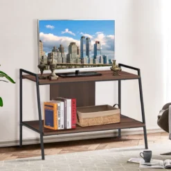 Fernsehschrank TV-Entertainment-Center 2-Stufiges TV-Regal für Fernseher bis 32 Zoll Walnuss
