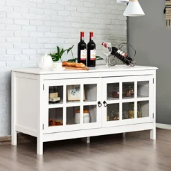 Fernsehtisch für Fernseher bis zu 50 Zoll Lowboard mit 4 Staufächern Vintage TV Board TV Schrank Weiß