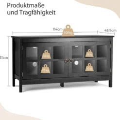 Fernsehtisch für Fernseher bis zu 50 Zoll Lowboard mit 4 Staufächern Vintage TV Board TV Schrank Schwarz