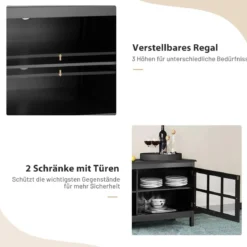 Fernsehtisch für Fernseher bis zu 50 Zoll Lowboard mit 4 Staufächern Vintage TV Board TV Schrank Schwarz