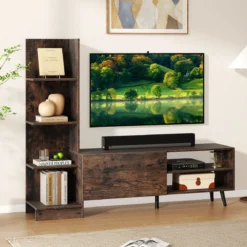 Fernsehtisch für TV bis zu 50 Zoll TV Schrank mit Bücherregal & Verstellbarem Regal Kaffee