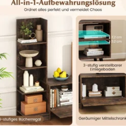 Fernsehtisch für TV bis zu 50 Zoll TV Schrank mit Bücherregal & Verstellbarem Regal Kaffee