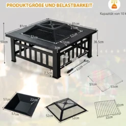 Feuerschale mit Grillrost & Funkenschutz & Schürhaken Feuerkorb Outdoor Feuerstelle