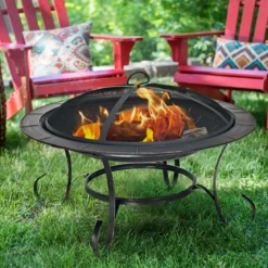 Feuerstelle Garten Grill Feuerkorb mit Funkenhaube 76 x 76 x 53 cm Schwarz