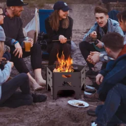 Feuerstelle mit Tasche Tragbares Lagerfeuer für Draußen Camping Holzbrennstelle Schwarz