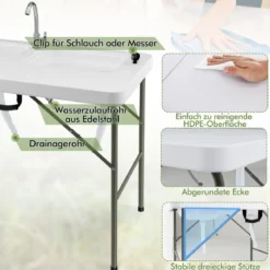 Fischreinigungstisch Klappbarer Filetiertisch 101,5 x 65,5 x 107,5 cm Weiß