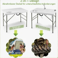 Fischreinigungstisch Klappbarer Filetiertisch 101,5 x 65,5 x 107,5 cm Weiß