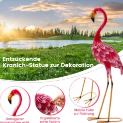 Flamingo-Dekoration 2-Teiliges Gartenstatuen-Set in Flamingo-Form