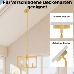 6-flammiger Kronleuchter Deckenleuchte industriell Pendelleuchte mit 67-157 cm verstellbarer Höhe Champagnerbronze