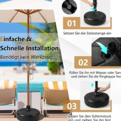 Füllbarer runder Schirmständer mit 37 cm Durchmesser für maximal 12 Kg Schwarz