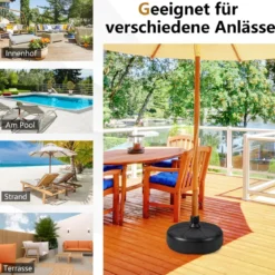Füllbarer runder Schirmständer mit 37 cm Durchmesser für maximal 12 Kg Schwarz