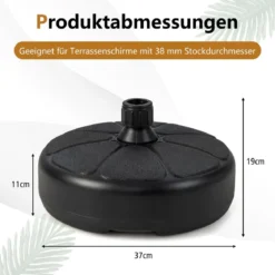 Füllbarer runder Schirmständer mit 37 cm Durchmesser für maximal 12 Kg Schwarz