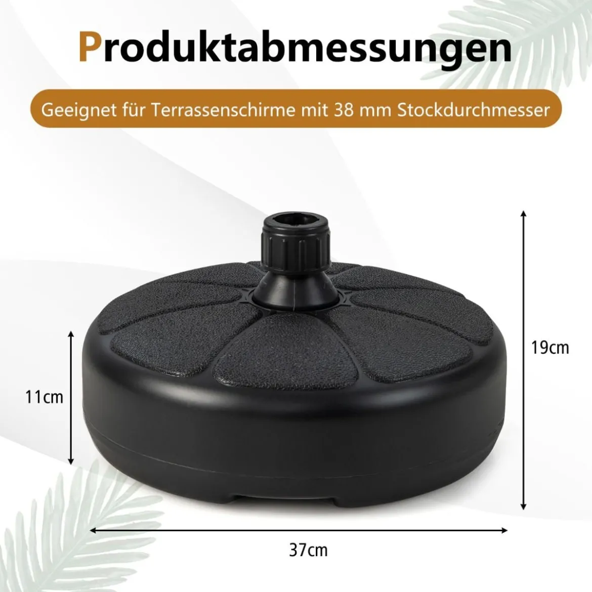 Füllbarer runder Schirmständer mit 37 cm Durchmesser für maximal 12 Kg Schwarz