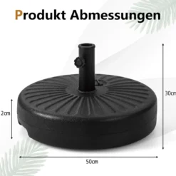 Füllbarer runder Schirmständer mit 50 cm Durchmesser für maximal 34 Kg Schwarz