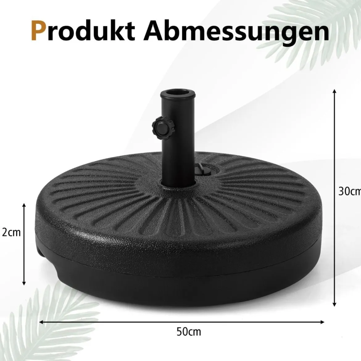 Füllbarer runder Schirmständer mit 50 cm Durchmesser für maximal 34 Kg Schwarz