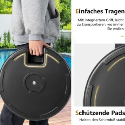 Füllbarer runder Schirmständer mit 50 cm Durchmesser für maximal 34 Kg Schwarz