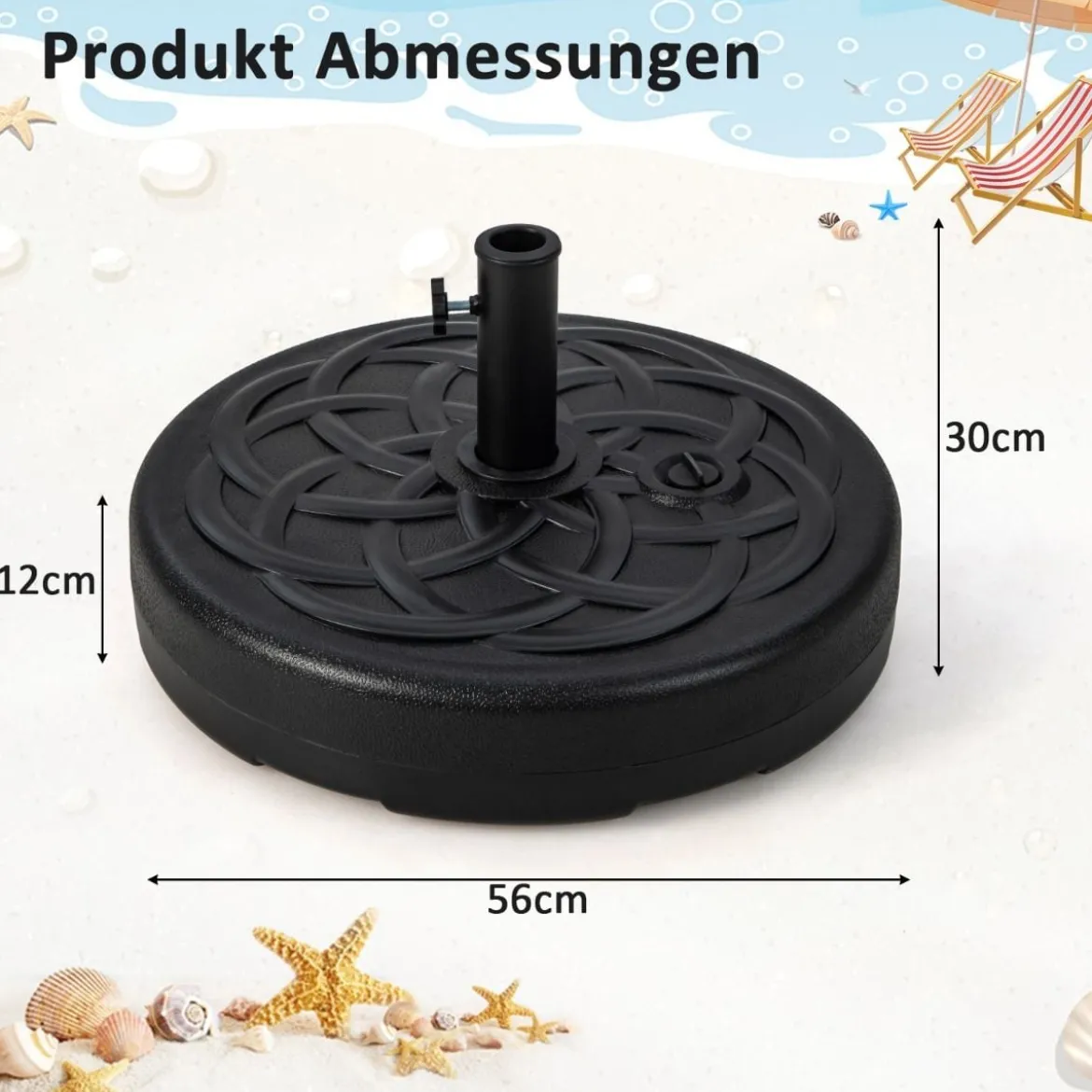 Füllbarer runder Schirmständer mit 56 cm Durchmesser für maximal 46 Kg Schwarz