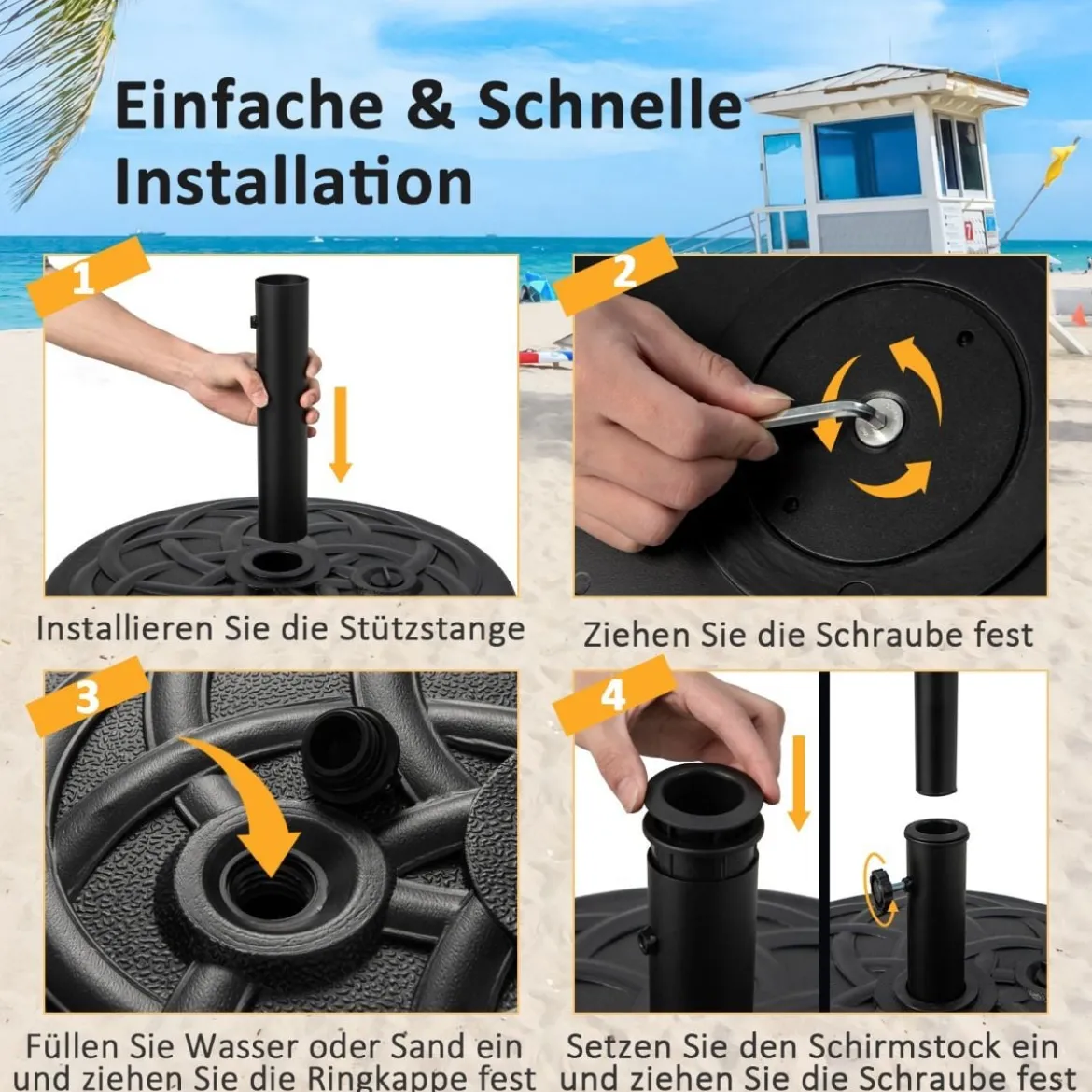 Füllbarer runder Schirmständer mit 56 cm Durchmesser für maximal 46 Kg Schwarz