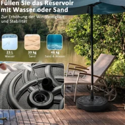 Füllbarer runder Schirmständer mit 56 cm Durchmesser für maximal 46 Kg Schwarz