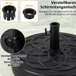Füllbarer runder Schirmständer mit 56 cm Durchmesser für maximal 46 Kg Schwarz