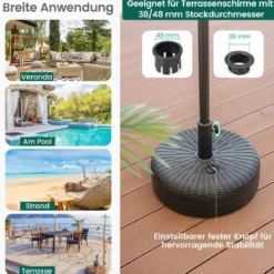 Füllbarer runder Schirmständer mit 45 cm Durchmesser für maximal 30 Kg Schwarz