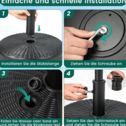 Füllbarer runder Schirmständer mit 45 cm Durchmesser für maximal 30 Kg Schwarz