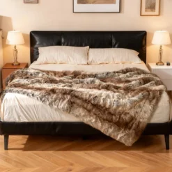 Fluffige Kunstfell-Wohndecke weicher Plüsch kuschelige hochwertige Kunstmarderfell-Decke 153 x 203 cm