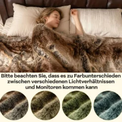 Fluffige Kunstfell-Wohndecke weicher Plüsch kuschelige hochwertige Kunstmarderfell-Decke 153 x 203 cm