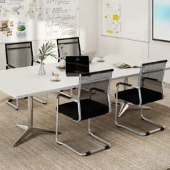Freischwinger Stühle 2er Set Stapelbare Schwingstühle mit Metallkufenbasis und Armlehne Bürostühle Schwarz