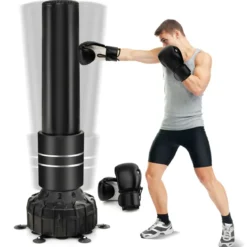 Freistehender Boxsack 182cm Standboxsack mit Boxhandschuhen & Saugfuß Schwarz