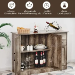 Freistehender Buffetschrank mit 2 Schubladen 3 Türen und 1 verstellbarem Regal Grau