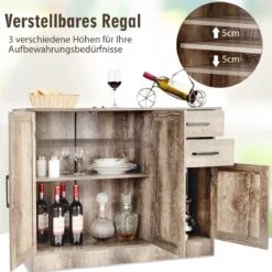 Freistehender Buffetschrank mit 2 Schubladen 3 Türen und 1 verstellbarem Regal Grau