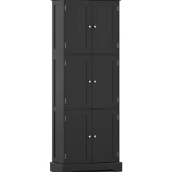 Freistehender Hochschrank mit 6 Türen & 3 Geschlossenen Schränken 60 x 30 x 160 cm Schwarz