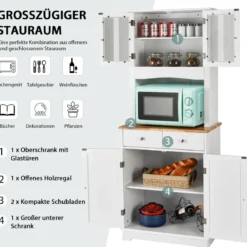 Freistehender Holzschrank mit 2 Schubladen & Verstellbaren Regalen Bodenschrank Weiß