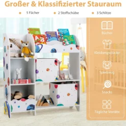 Freistehender Kinderzimmerschrank 3-stöckiger Kinderzimmerregal Spielzeug-Organizer für Kleinkinder Asteroiden Weiß