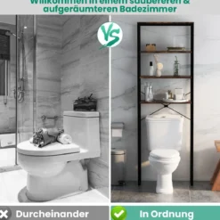 Freistehendes Toilettenregal mit Metallrahmen & Kippschutz 4-stufiges Badezimmerregal