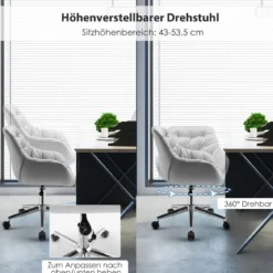 Freizeitsessel aus Samt Höhenverstellbarer Drehstuhl mit Rollen Grau