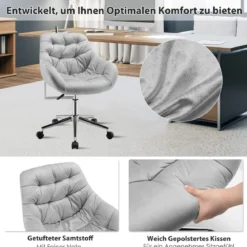 Freizeitsessel aus Samt Höhenverstellbarer Drehstuhl mit Rollen Grau