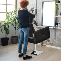 Friseurstuhl höhenverstellbar Friseursessel mit hydraulischer Pumpe 360° drehbar Schwarz