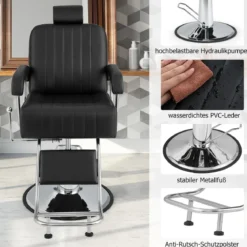 Friseurstuhl mit Kopfstütze & Rückenlehne & Hydraulikpumpe 360° Drehung Friseursessel
