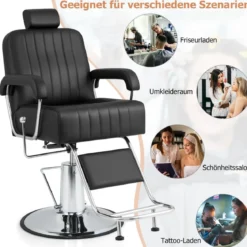 Friseurstuhl mit Kopfstütze & Rückenlehne & Hydraulikpumpe 360° Drehung Friseursessel