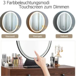Frisiertisch-Set mit beleuchtetem Spiegel Schminktisch mit gepolstertem Hocker und Acrylbox 80 x 40 x 136 cm