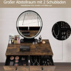 Frisiertisch-Set mit beleuchtetem Spiegel Schminktisch mit gepolstertem Hocker und Acrylbox 80 x 40 x 136 cm