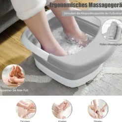 Fußbad Massagegerät faltbar Elektrische Fußbadewanne Heizung und Sprudelmassage Fußmassage Spa mit Massagerollen Grau