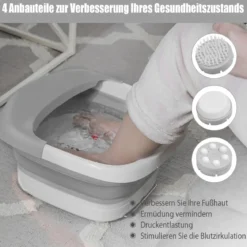 Fußbad Massagegerät faltbar Elektrische Fußbadewanne Heizung und Sprudelmassage Fußmassage Spa mit Massagerollen Grau