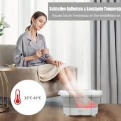 Fußbad Massagegerät faltbar Elektrische Fußbadewanne Heizung und Sprudelmassage Fußmassage Spa mit Massagerollen Grau