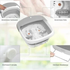 Fußbad Massagegerät faltbar Elektrische Fußbadewanne Heizung und Sprudelmassage Fußmassage Spa mit Massagerollen Grau