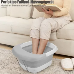 Fußbad Massagegerät faltbar Elektrische Fußbadewanne Heizung und Sprudelmassage Fußmassage Spa mit Massagerollen Grau