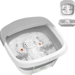 Fußbad Massagegerät faltbar Elektrische Fußbadewanne Heizung und Sprudelmassage Fußmassage Spa mit Massagerollen Grau