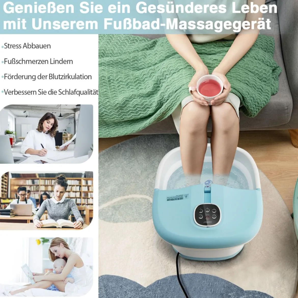 Fußbad Massagegerät Faltbar Elektrische Fußbadewanne Heizung 33,5 x 41 x 20,5 cm Blau